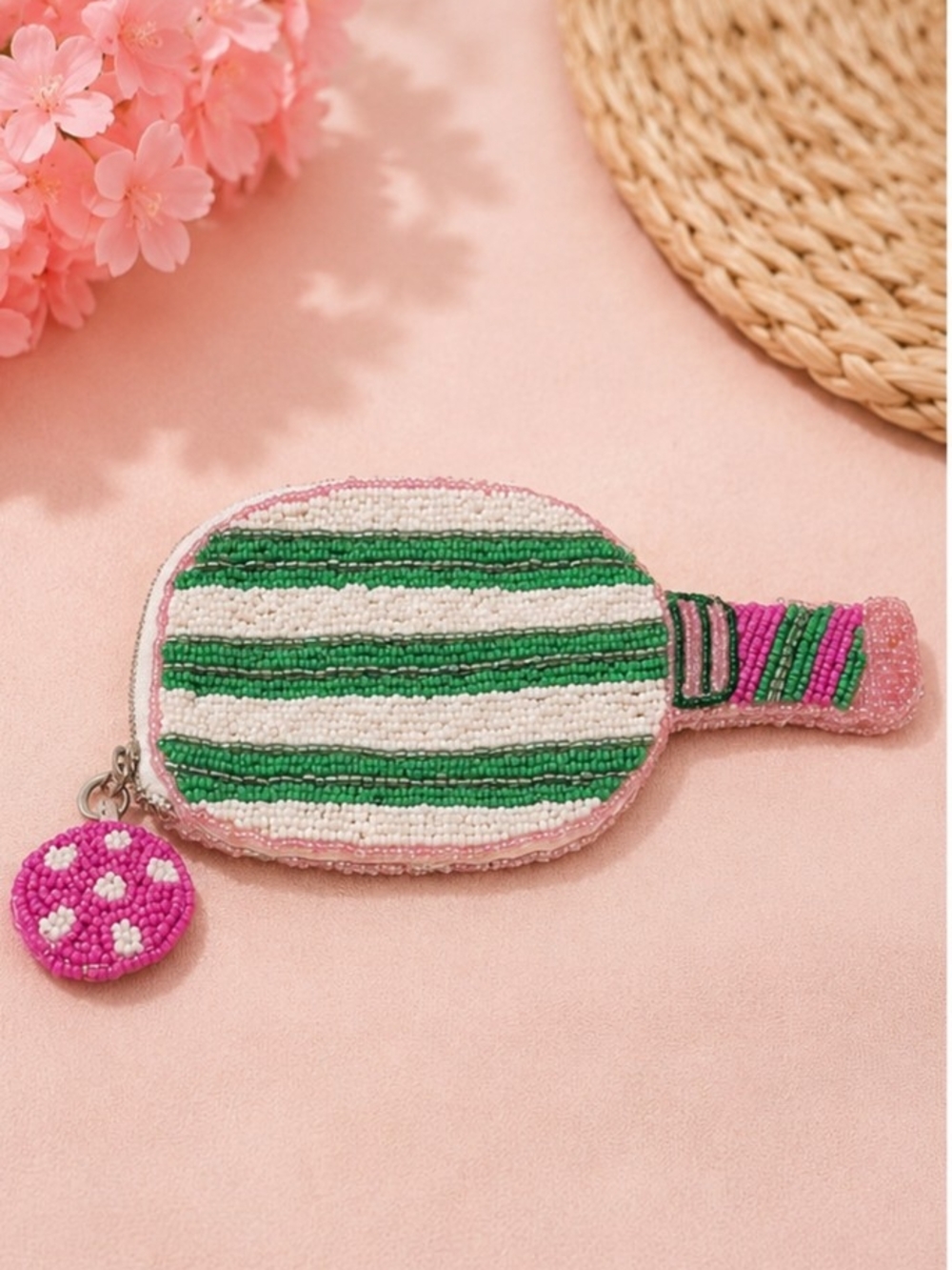 Sol & Mer Beaded Pickleball Coin Purse Pink, Green, White NEW